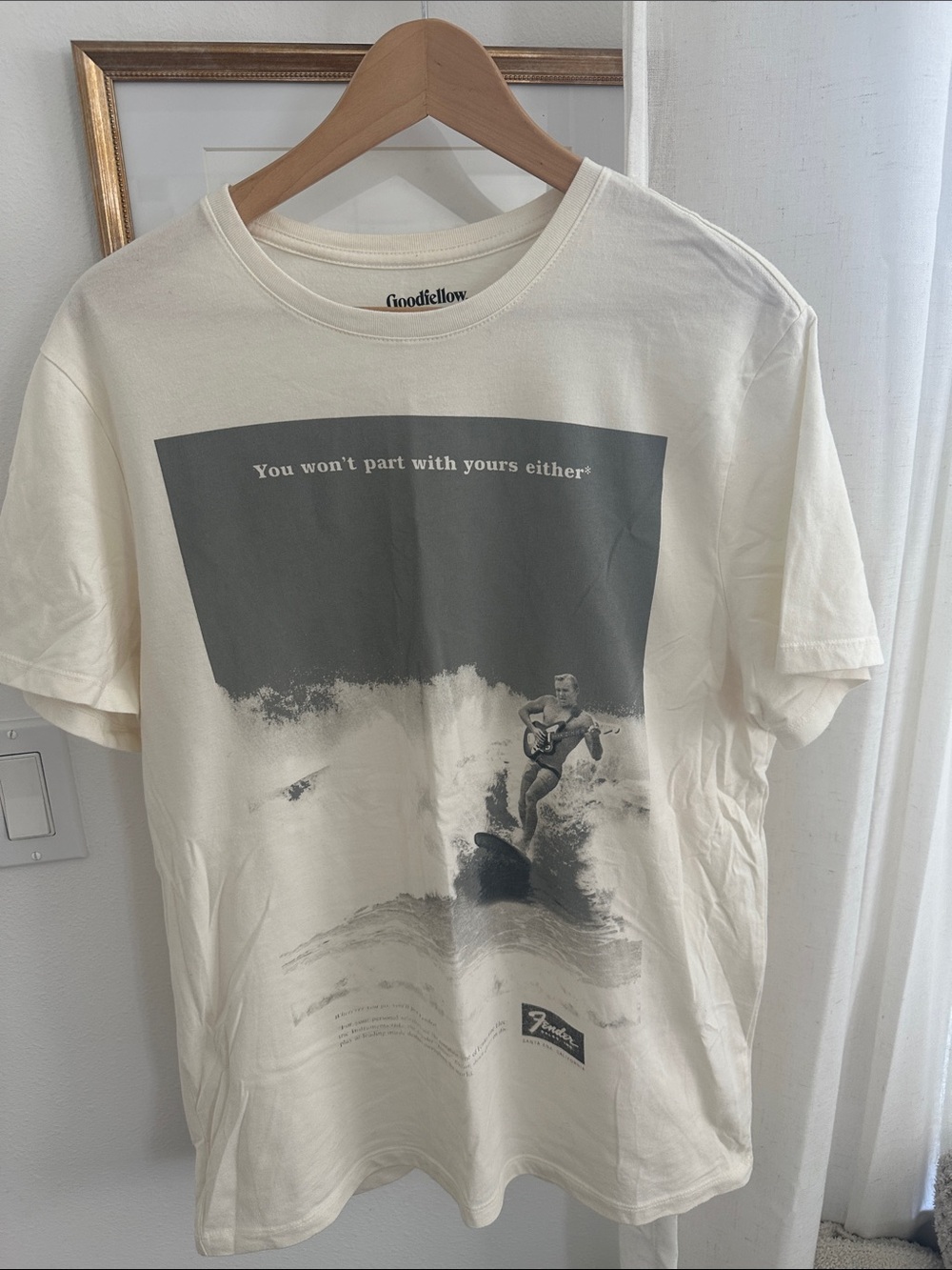 Goodfellow & Co Cream Surf Graphic Tee with Gray Print